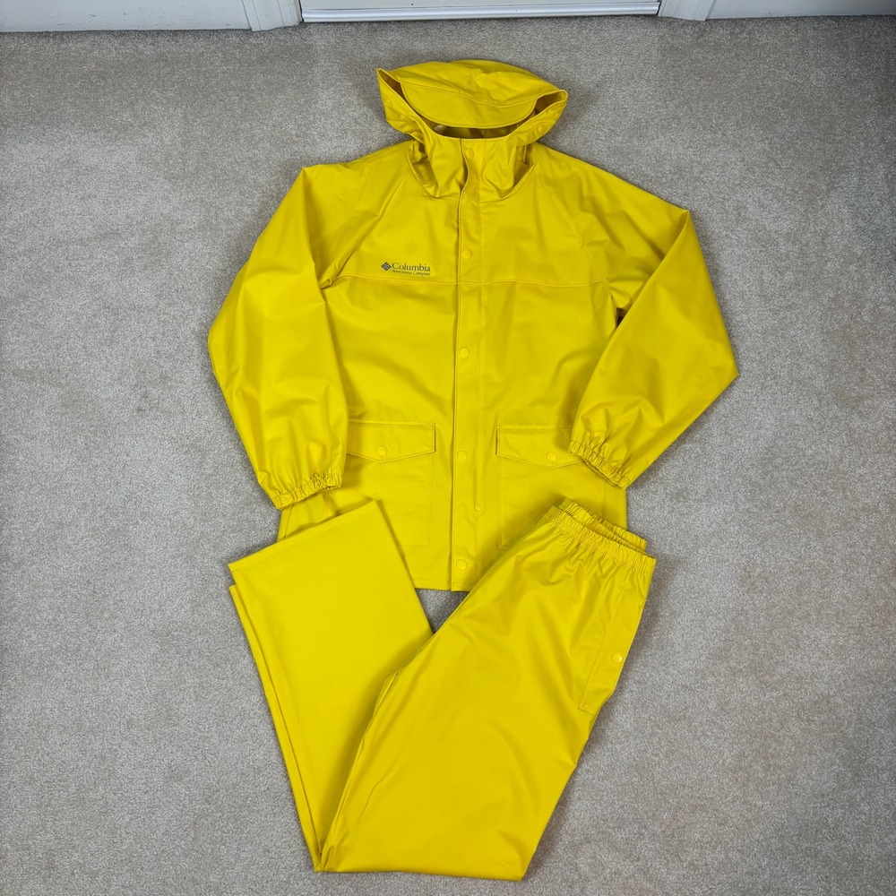 Columbia Kids Yellow Rain Gear Hooded Jacket and Pants Set XL RY0180 PVC